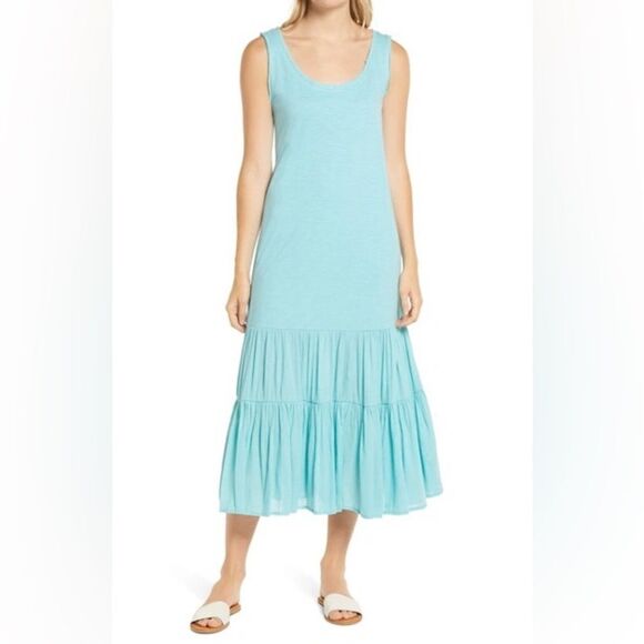 Caslon teal maxi dress and ruffled tiered hem - Picture 1 of 5